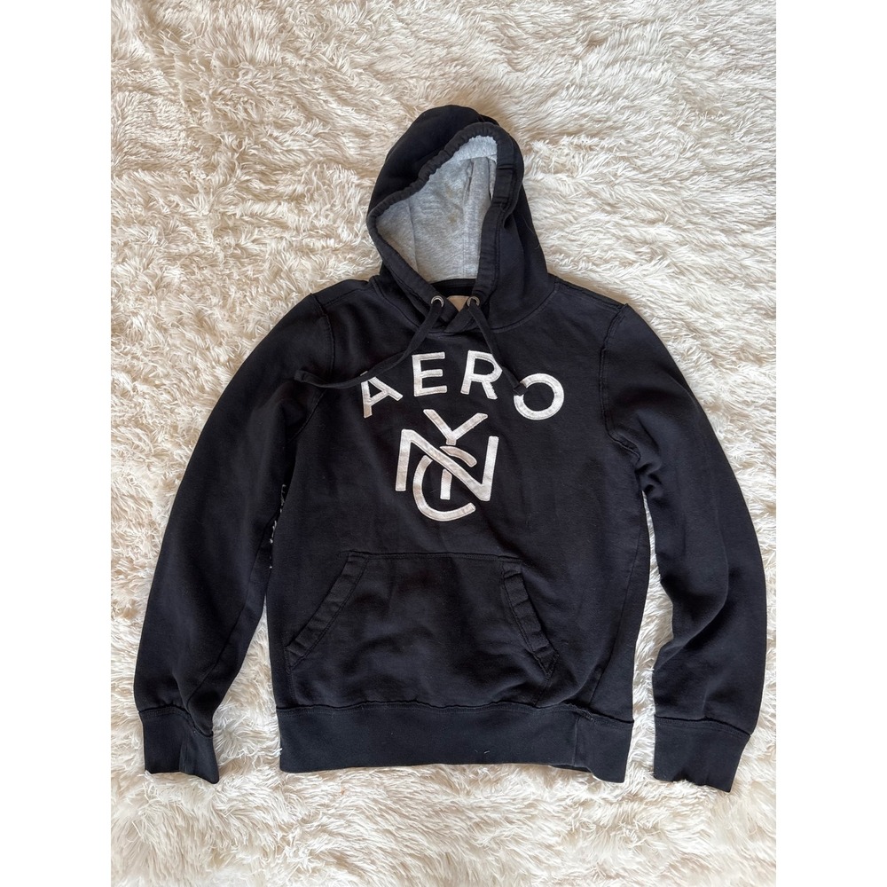 AERO NYC Hoodie Sweatshirt Black Pullover Drawstring‎ Casual Comfy Athleisure
